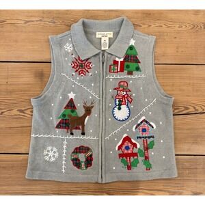 B. Petites Christmas Holiday Sweater Vest Snowman Tree Reindeer Womens M Petite